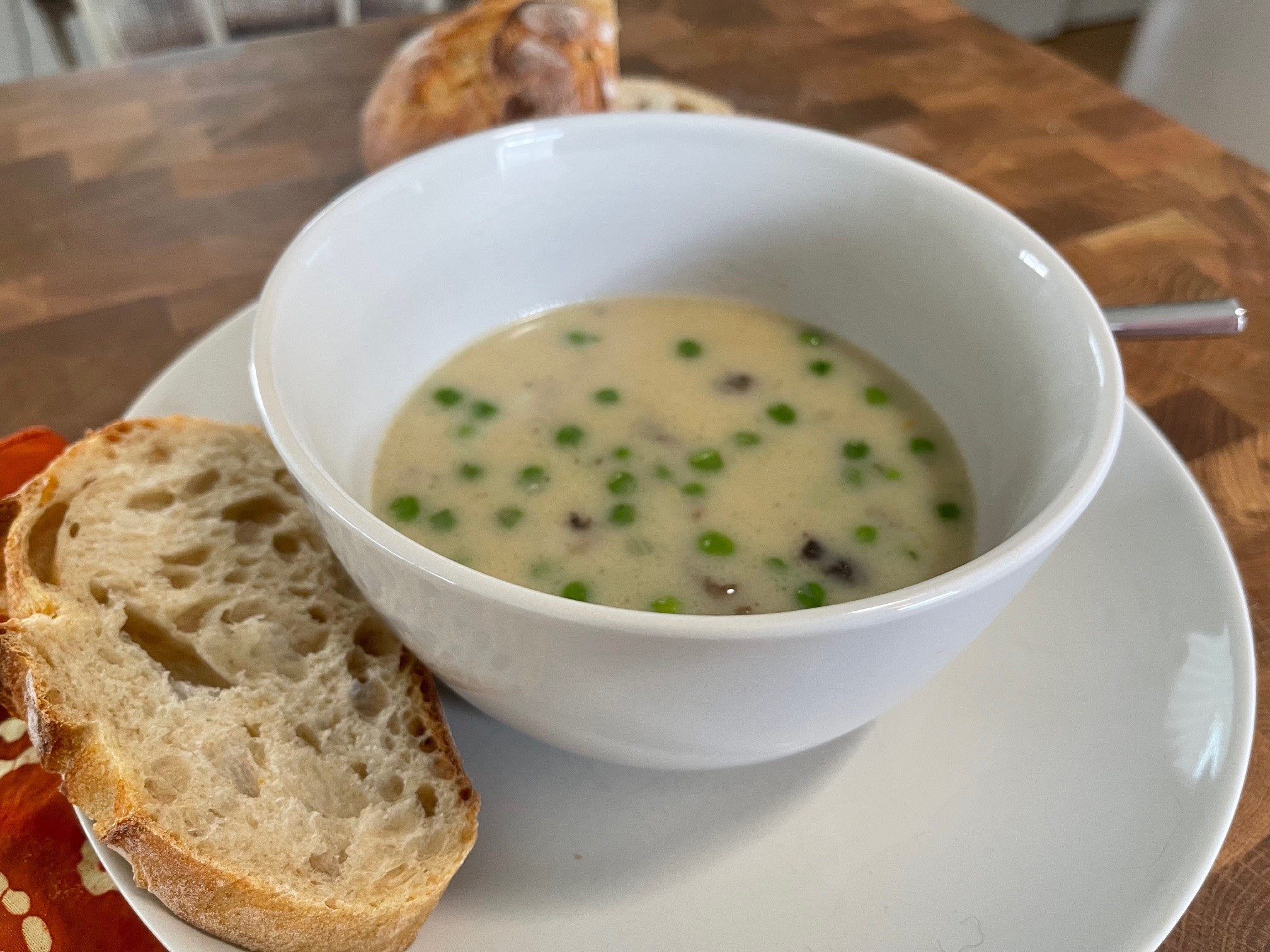 Cream of Morel Mushroom and Spring Pea Soup